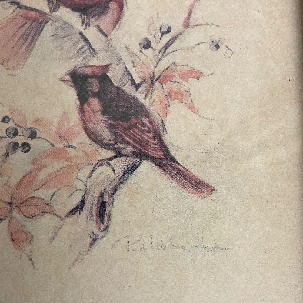 Vintage Paul Whitney Hunter Framed Bird Prints Set of 2 Cardinals Songbirds Gold